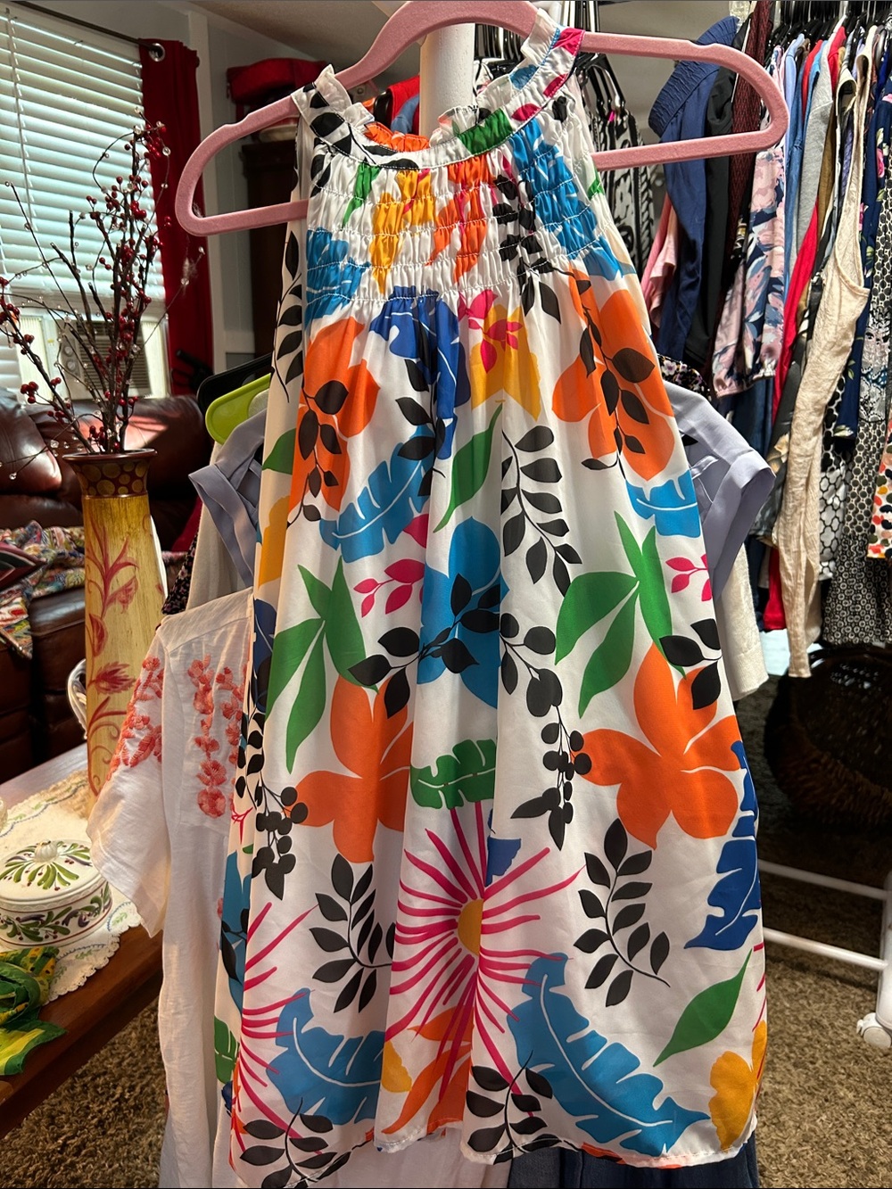 Cato Floral Halter Top in White with Orange, Blue & Green Size 22/24W
